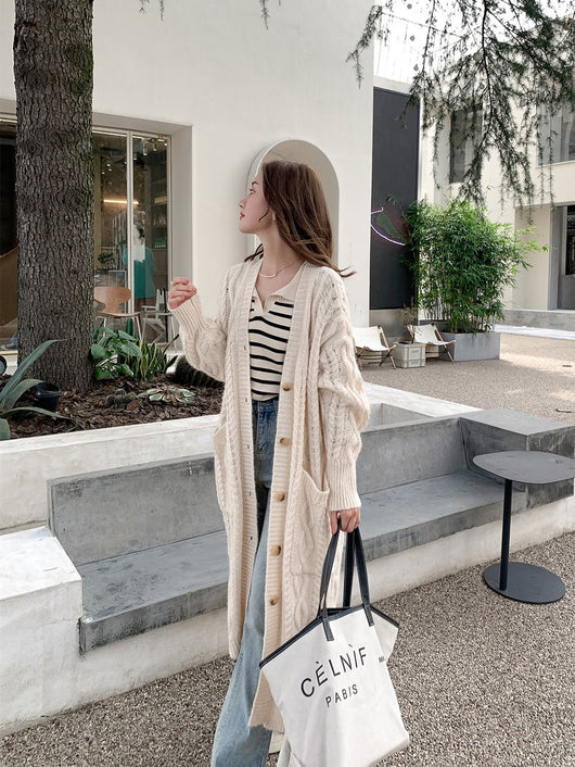 Cardigan Tejido Mohair Retro Holgado Mujer - Abrigo Lana Medio Largo - Image 18