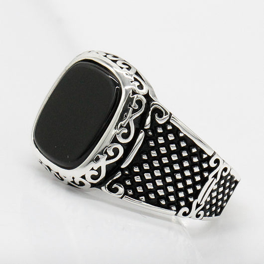 Anillo de Plata Tailandesa 925 con Ágata Negra Vintage - Image 8