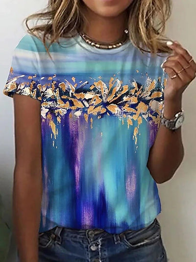 Playera Gráfica de Gato 3D en Azul Marino y Rojo para Mujer - Image 3