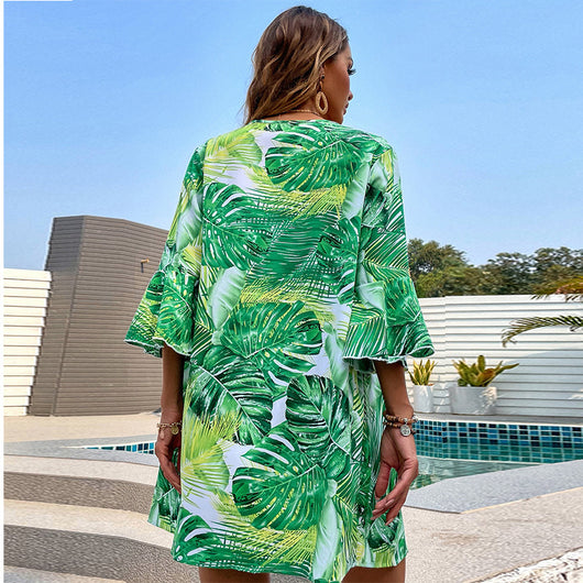 Blusa de Playa con Estampado de Hojas Verdes - Cardigan de Protección Solar para Vacaciones - Image 7