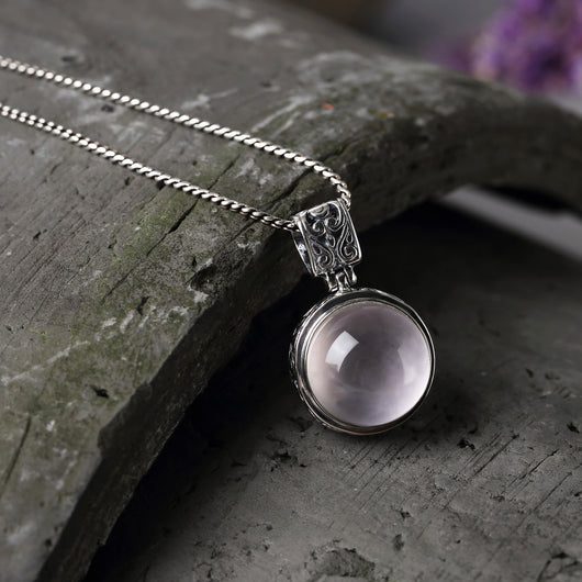 Collar de Plata S925 con Cuarzo Rosa Natural para Mujer
