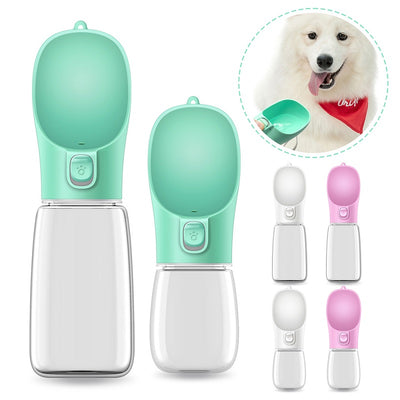 Pink portable pet drinking cup with a clear water reservoir and a paw print button for dispensing water. - Image 5