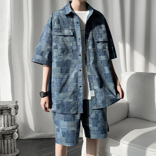 Conjunto Retro Hong Kong Estilo Vintage - Camisa Five-Point Trendy Dos Piezas - Image 11