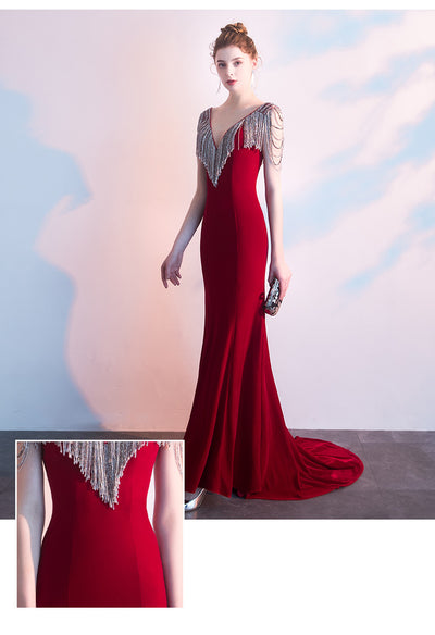 Vestido de Noche Rojo con Cola Sirena Elegante - Image 8