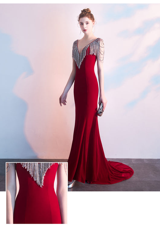 Vestido de Noche Rojo con Cola Sirena Elegante - Image 8