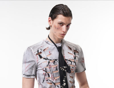 Playera Ajustada con Recortes Hueco para Hombre - Manga Corta Elástica - Image 9