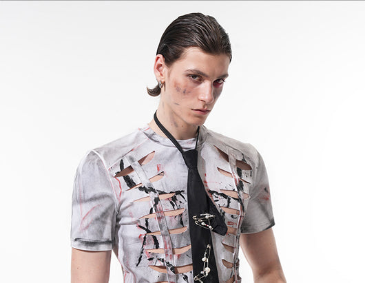 Playera Ajustada con Recortes Hueco para Hombre - Manga Corta Elástica - Image 9