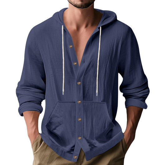 Camisa de Lino Holgada para Hombre - Minimalista de Manga Larga - Image 3