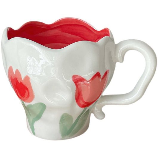 Taza de Agua Artesanal de Cerámica con Flores Tulipán y Lirio del Valle - Image 4