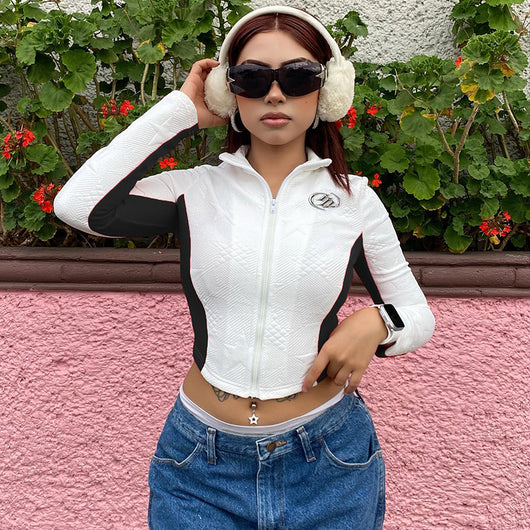 Playera Motociclista para Mujer con Contraste Blanco y Negro y Cierre - Image 5