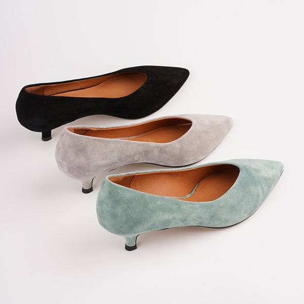 Zapato Stiletto de Punta Fina con Boca V en Ante - Comodidad Premium