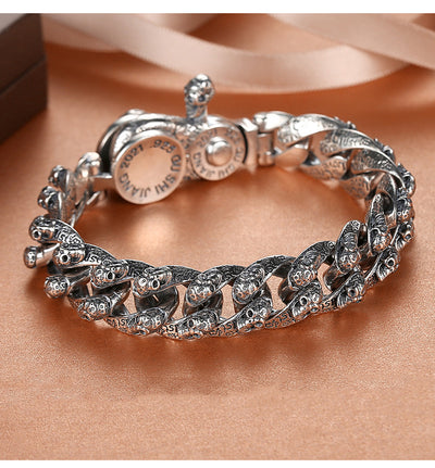 Pulsera de Plata Esterlina con Calavera Vintage para Hombre - Image 6