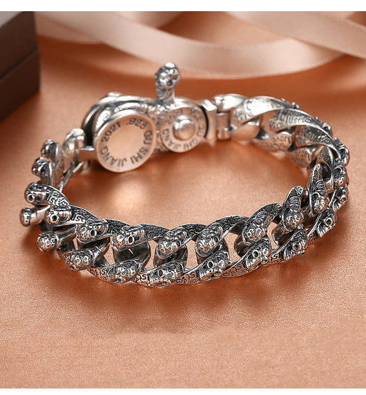 Pulsera de Plata Esterlina con Calavera Vintage para Hombre - Image 6