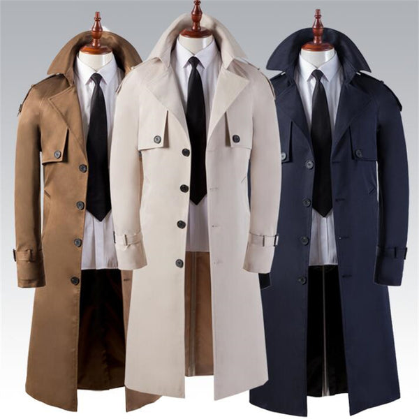 Abrigo Trinchera Largo Hombre Slim Elegante Negocios