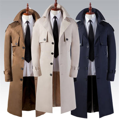 Abrigo Trinchera Largo Hombre Slim Elegante Negocios