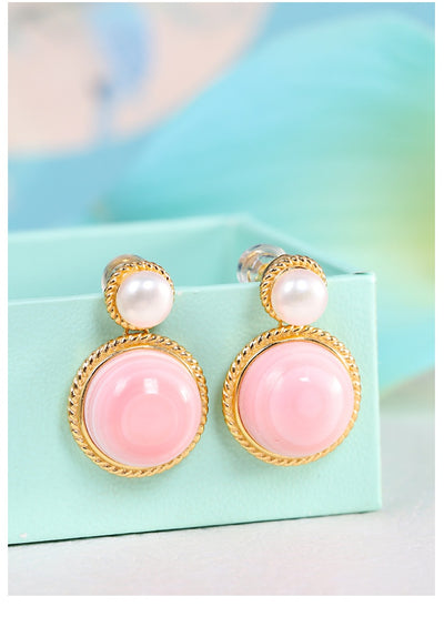 Aretes de Plata S925 con Concha Rosa y Diseño Geométrico Minimalista - Image 13