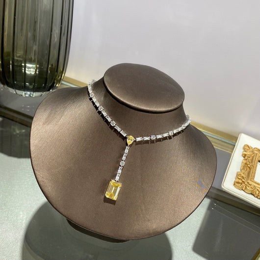Collar de Plata 925 con Colgante Gota de Agua, Diamante Cuadrado y Borla de Diamante Amarillo - Image 13