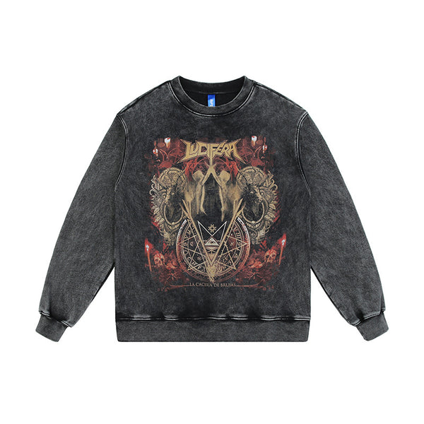 Suéter Cuello Redondo Hombre Tide Retro Lavado Oscuro Estampa Suelta - Image 4