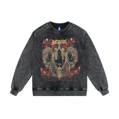 Suéter Cuello Redondo Hombre Tide Retro Lavado Oscuro Estampa Suelta - Image 4