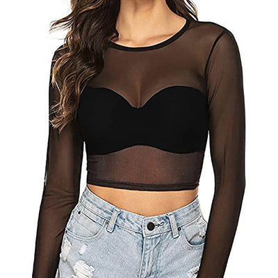 Blusa Mesh Ajustada Transparente de Manga Larga para Mujer - Image 2