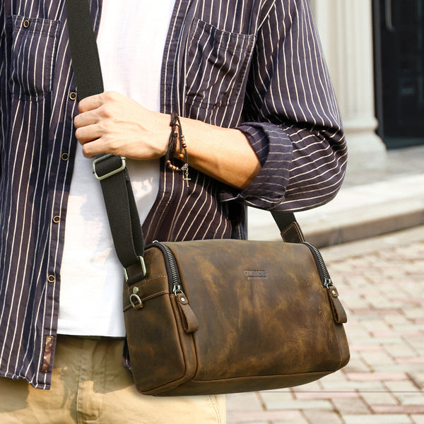 Bolso Mensajero de Cuero Crazy Horse Retro para Hombre
