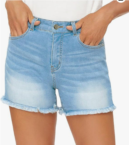 Shorts Denim Talle Alto Ajustado con Flecos - Versátil para Mujer - Image 11