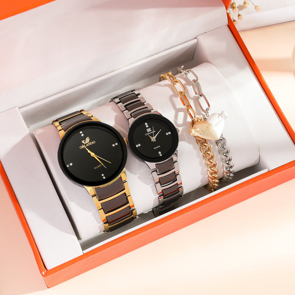 Juego de Reloj y Pulsera de Corazón para Parejas - Diseño Minimalista