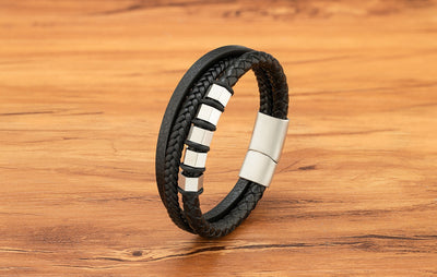 Pulsera de Cuero Trenzado Multicapa para Hombre con Acero Inoxidable - Image 16