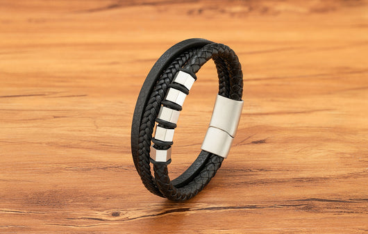 Pulsera de Cuero Trenzado Multicapa para Hombre con Acero Inoxidable - Image 16