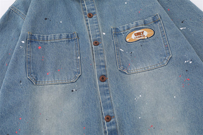 Camisa Denim Oversized con Bolsillos Bordados y Detalles Splash Ink - Image 20