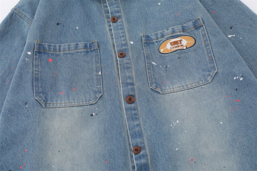 Camisa Denim Oversized con Bolsillos Bordados y Detalles Splash Ink - Image 20