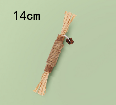 14cm natural wooden cat chew toy wrapped with cotton rope and raffia ends, designed for tooth cleaning. - Image 16