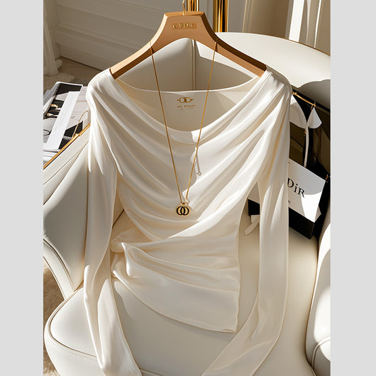 Blusa de Satén Champagne con Cuello Solapa - Prenda Interior Elegante de Manga Larga - Image 12