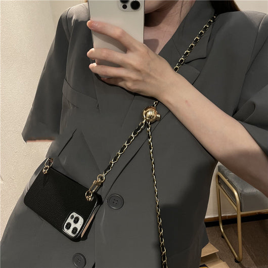 Funda para Celular con Patrón de Lichi Dorado y Respaldo Oblicuo - Image 6
