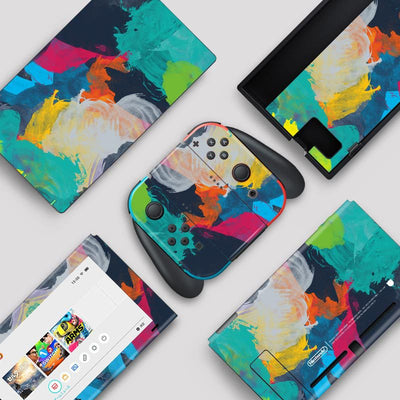 Nintendo Switch console and dock skins with a brown cardboard texture and black shipping symbols for scratch prevention. - Image 7