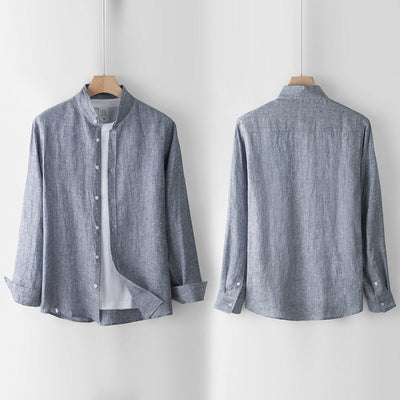 Camisa de Lino Suelta con Cuello Polo Manga Larga para Hombre - Image 12