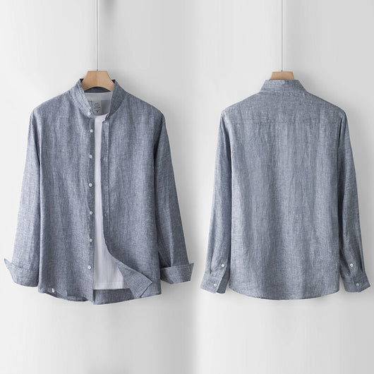 Camisa de Lino Suelta con Cuello Polo Manga Larga para Hombre - Image 12
