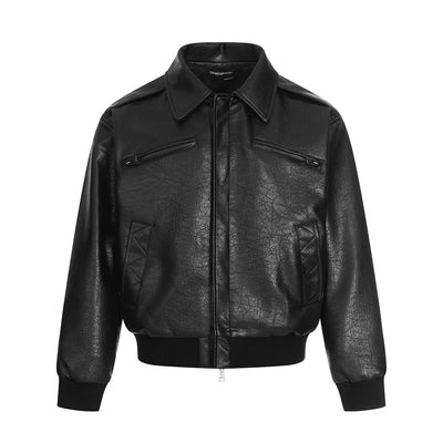 Chaqueta de Cuero Casual con Solapa - Diseño Liso y Versátil