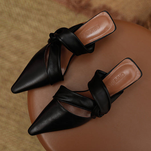 Sandalias de Tacón Medio Puntiagudo con Moño Elegante - Image 5