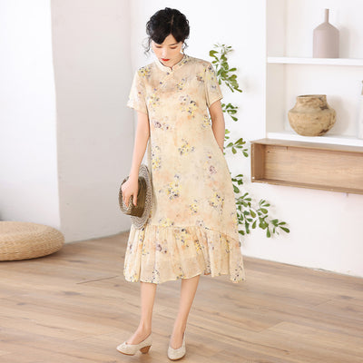 Vestido Cheongsam Literario Mejorado con Cuello Mao y Estampado para Mujer - Image 10