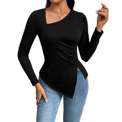 Blusa Versátil de Cuello Oblicuo para Otoño e Invierno - Manga Larga Cómoda - Image 5