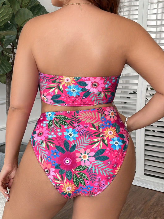 Bikini Enterizo Estampado Talla Grande con Escote Tubo - Image 17