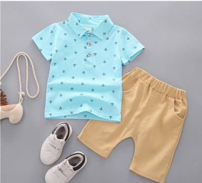 Conjunto Infantil Niño Estilo Coreano con Estampado de Ancla - Manga Corta Primavera Verano - Image 11