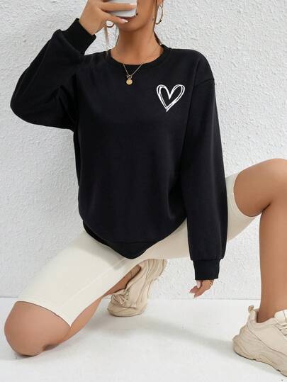 Sudadera Oversize con Estampado de Corazón y Hombros Caídos - Image 2