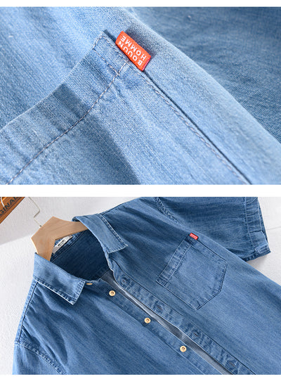 Camisa Denim Manga Corta de Algodón para Hombre - Clásica y Versátil - Image 14
