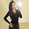 Blusa Elegante de Encaje con Escote en V y Mangas Largas para Otoño e Invierno
