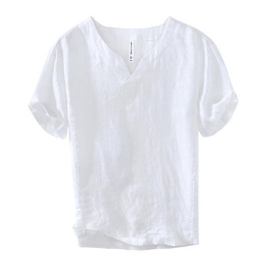 Camiseta de Lino con Cuello en V - Manga Corta Estilo Retro - Image 13