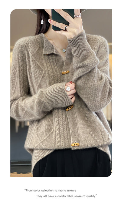 Cardigan de Lana Pura para Mujer Cuello Redondo Holgado - Image 15