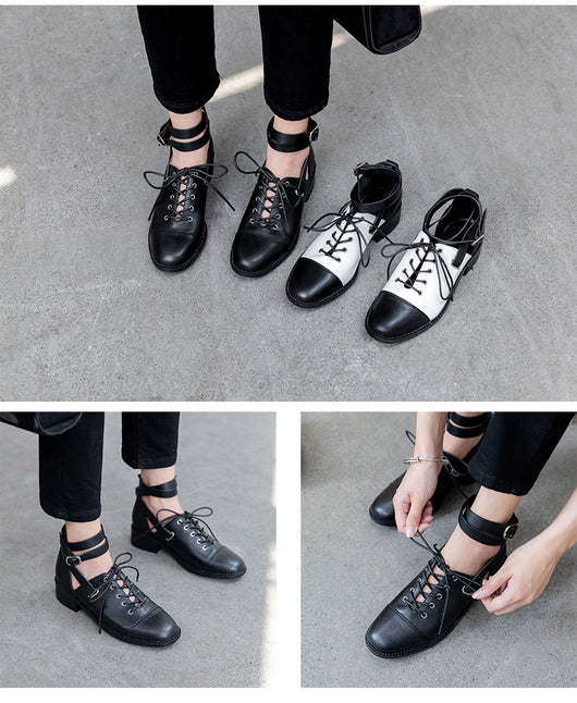 Zapatos de Cuero con Cordones y Hebilla - Tacón Cuadrado Punta Redonda - Image 17