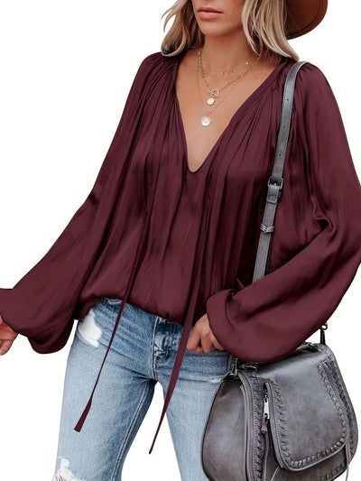 Blusa de Satén con Cuello en V y Mangas Largas para Mujer - Image 27
